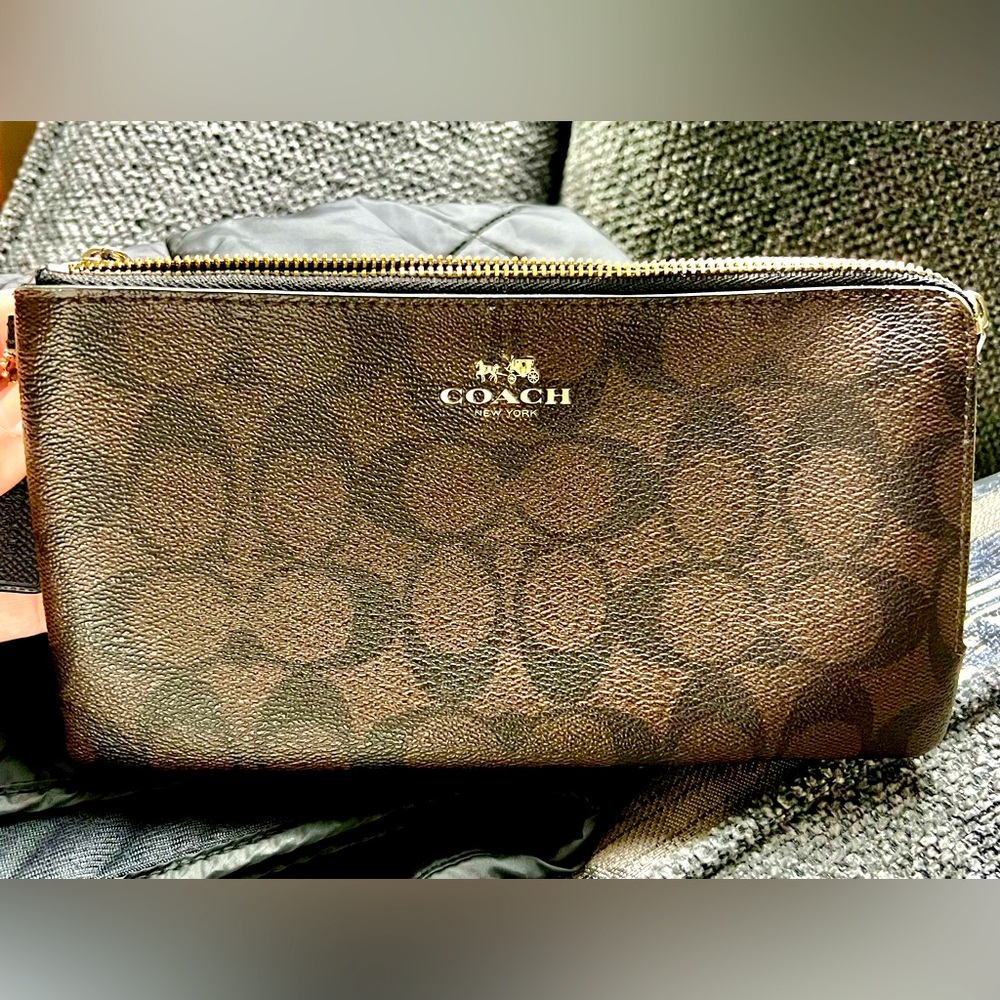 Coach Wristlet or wallet  chocolate brown with black logo C